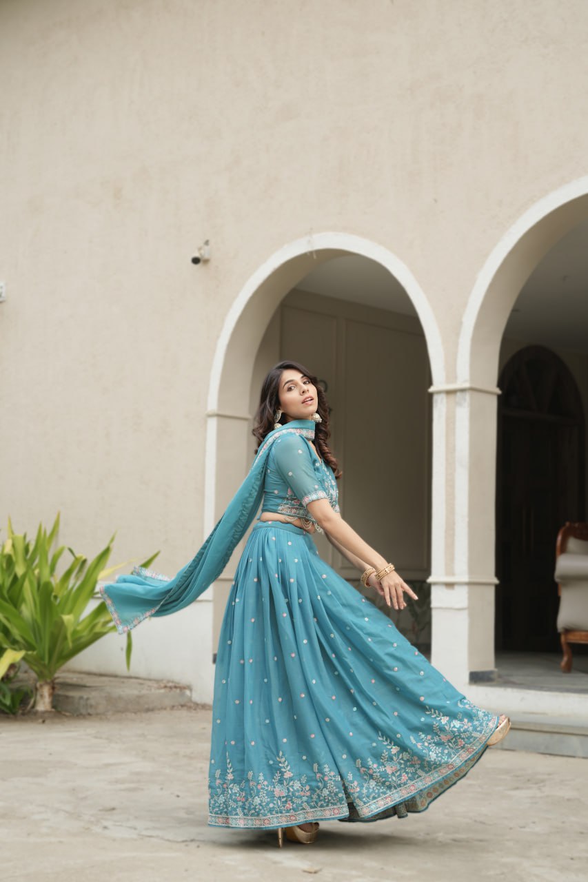 Sky Blue Georgette Ready to Wear Bridesmaids Lehenga Choli