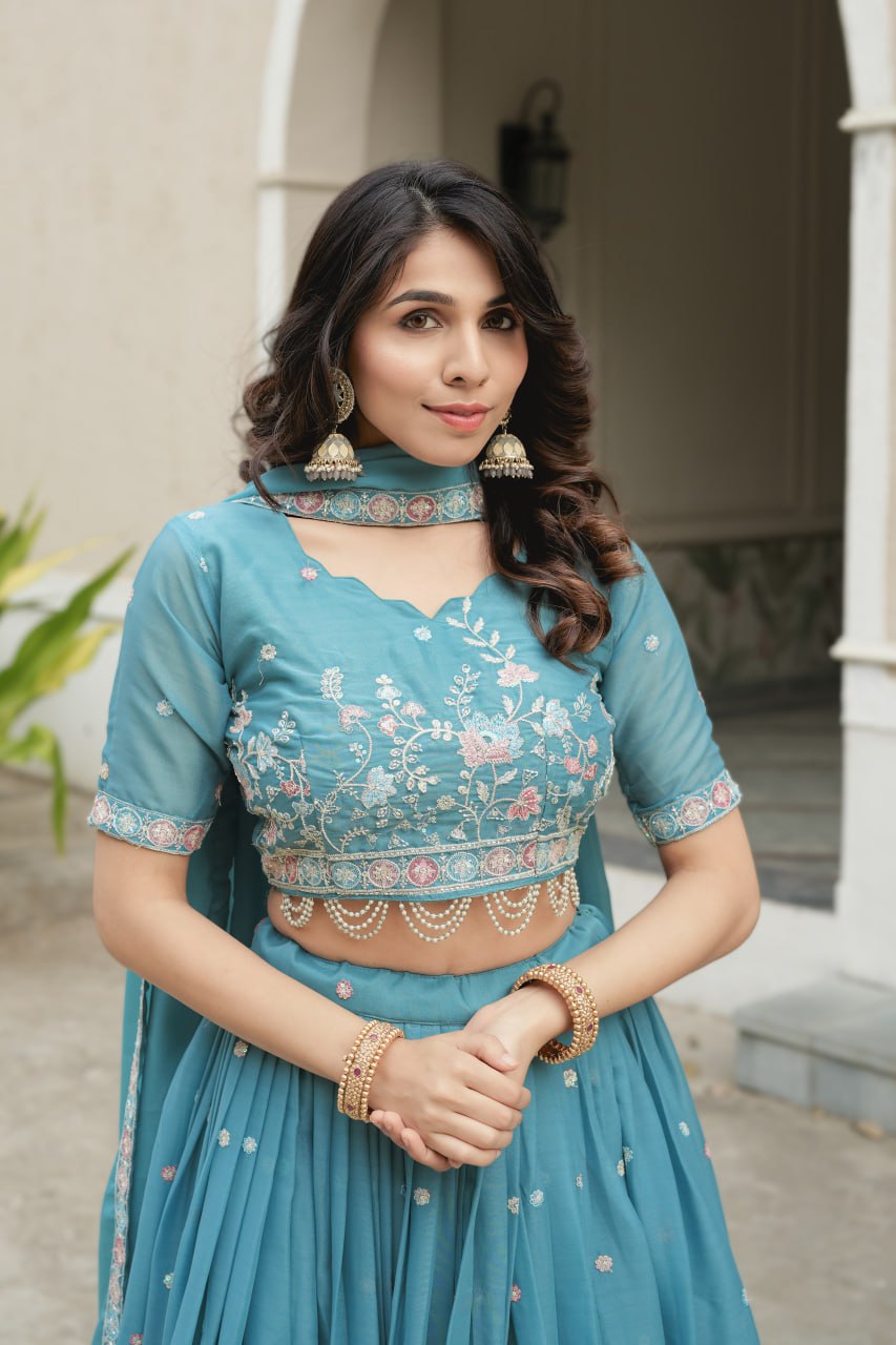Sky Blue Georgette Ready to Wear Bridesmaids Lehenga Choli