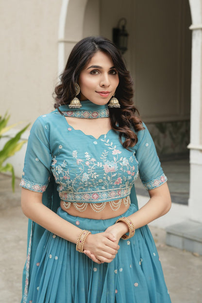 Sky Blue Georgette Ready to Wear Bridesmaids Lehenga Choli