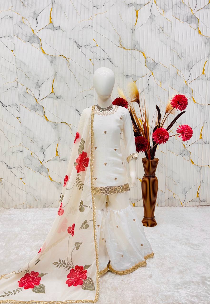Ready to Wear White Kids Sharara Suits for Wedding