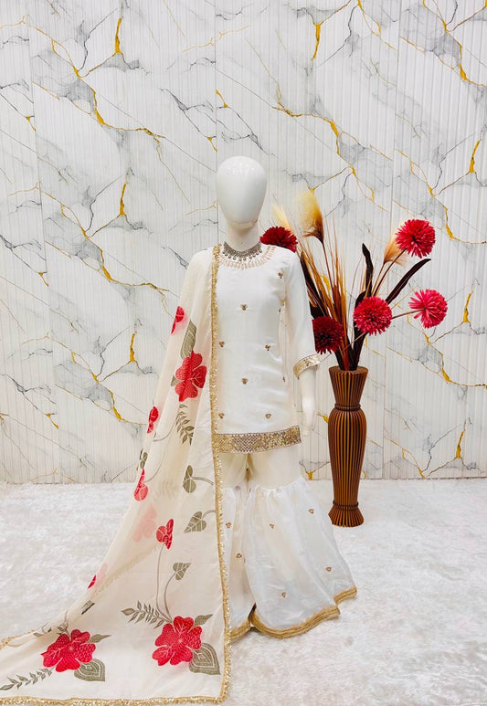 Ready to Wear White Kids Sharara Suits for Wedding