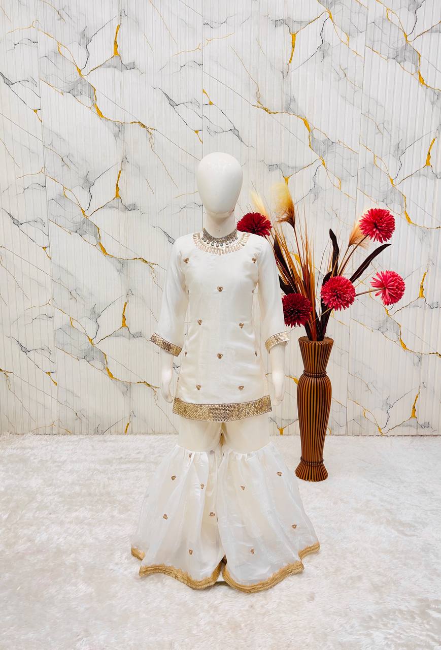 Ready to Wear White Kids Sharara Suits for Wedding