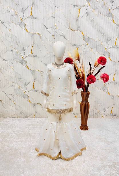 Ready to Wear White Kids Sharara Suits for Wedding