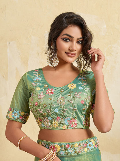 Green Fendy Chiffon Wedding Wear Bridesmaids Saree