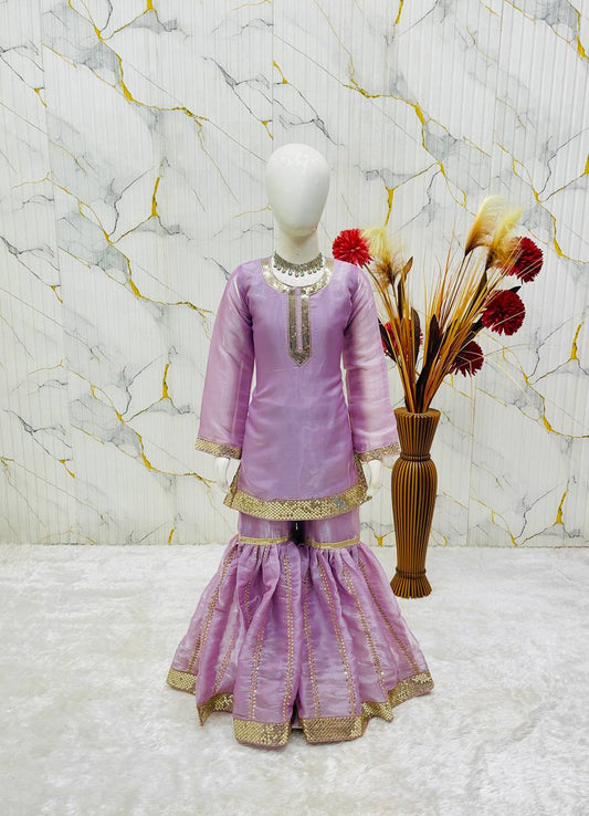 Lavender Ready to Wear Kids Sharara Suits for Eid