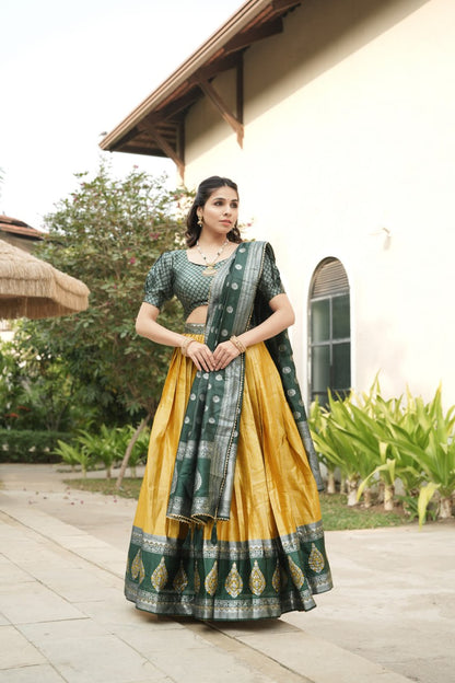 Yellow Kanchipuram Silk Zari Weaving Lehenga Choli