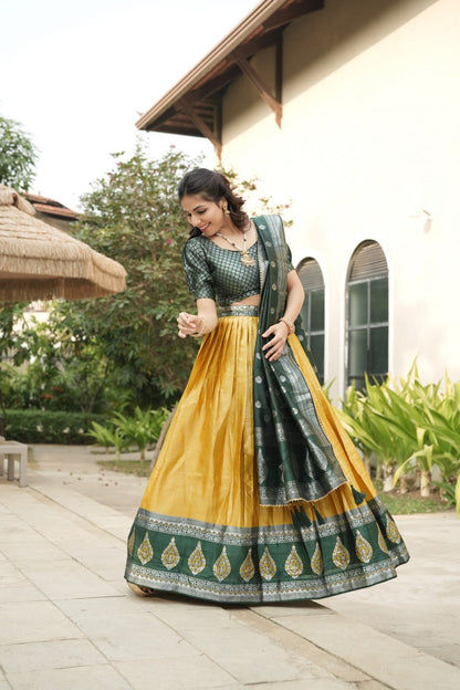 Yellow Kanchipuram Silk Zari Weaving Lehenga Choli