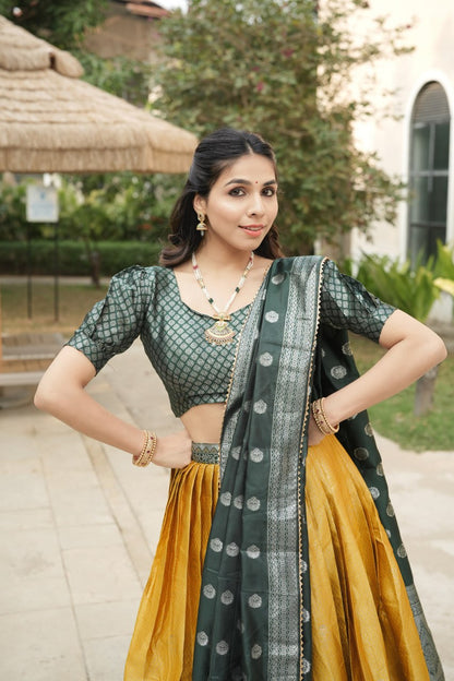 Yellow Kanchipuram Silk Zari Weaving Lehenga Choli