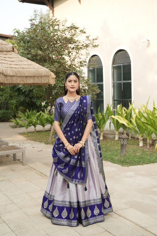 Purple Blue Kanchipuram Silk South Indian Lehenga Choli