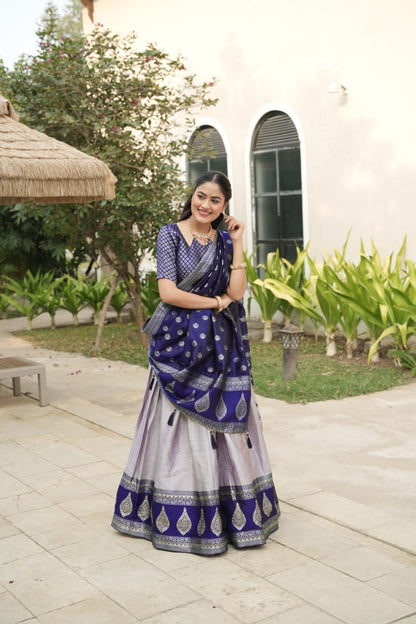 Purple Blue Kanchipuram Silk South Indian Lehenga Choli