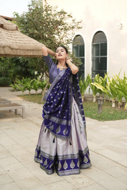 Purple Blue Kanchipuram Silk South Indian Lehenga Choli
