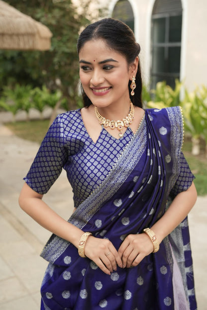 Purple Blue Kanchipuram Silk South Indian Lehenga Choli