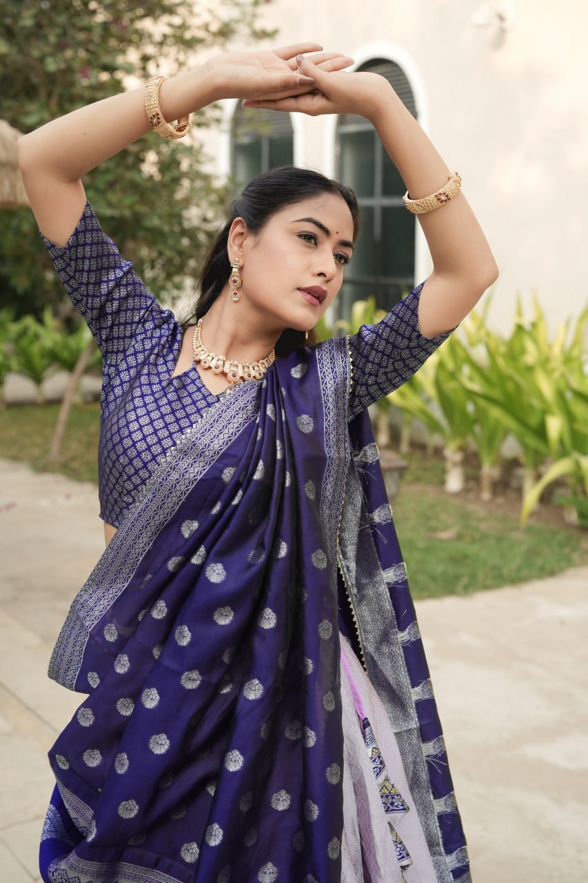 Purple Blue Kanchipuram Silk South Indian Lehenga Choli