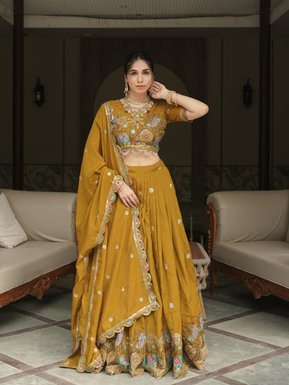 Mustard Vichitra Ready to Wear Lehenga Choli for Wedding