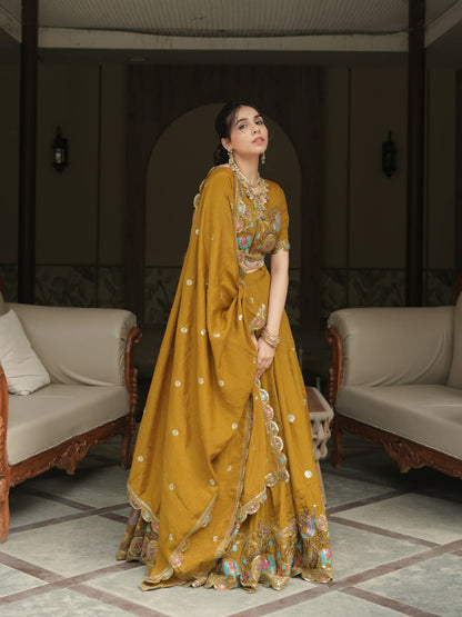 Mustard Vichitra Ready to Wear Lehenga Choli for Wedding