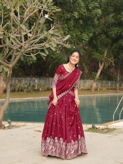 Ready to Wear Burgundy Vichitra Lehenga Choli for Party
