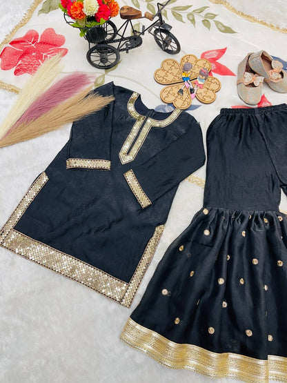 Black Ready to Wear Kids Sharara Suits for Party