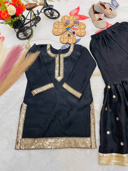 Black Ready to Wear Kids Sharara Suits for Party