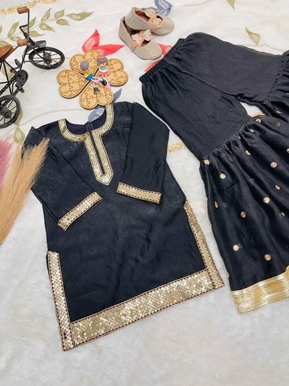 Black Ready to Wear Kids Sharara Suits for Party