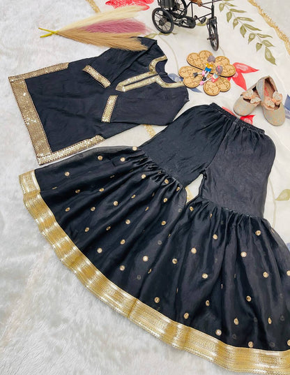 Black Ready to Wear Kids Sharara Suits for Party