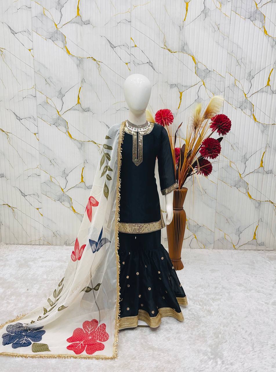 Black Ready to Wear Kids Sharara Suits for Party