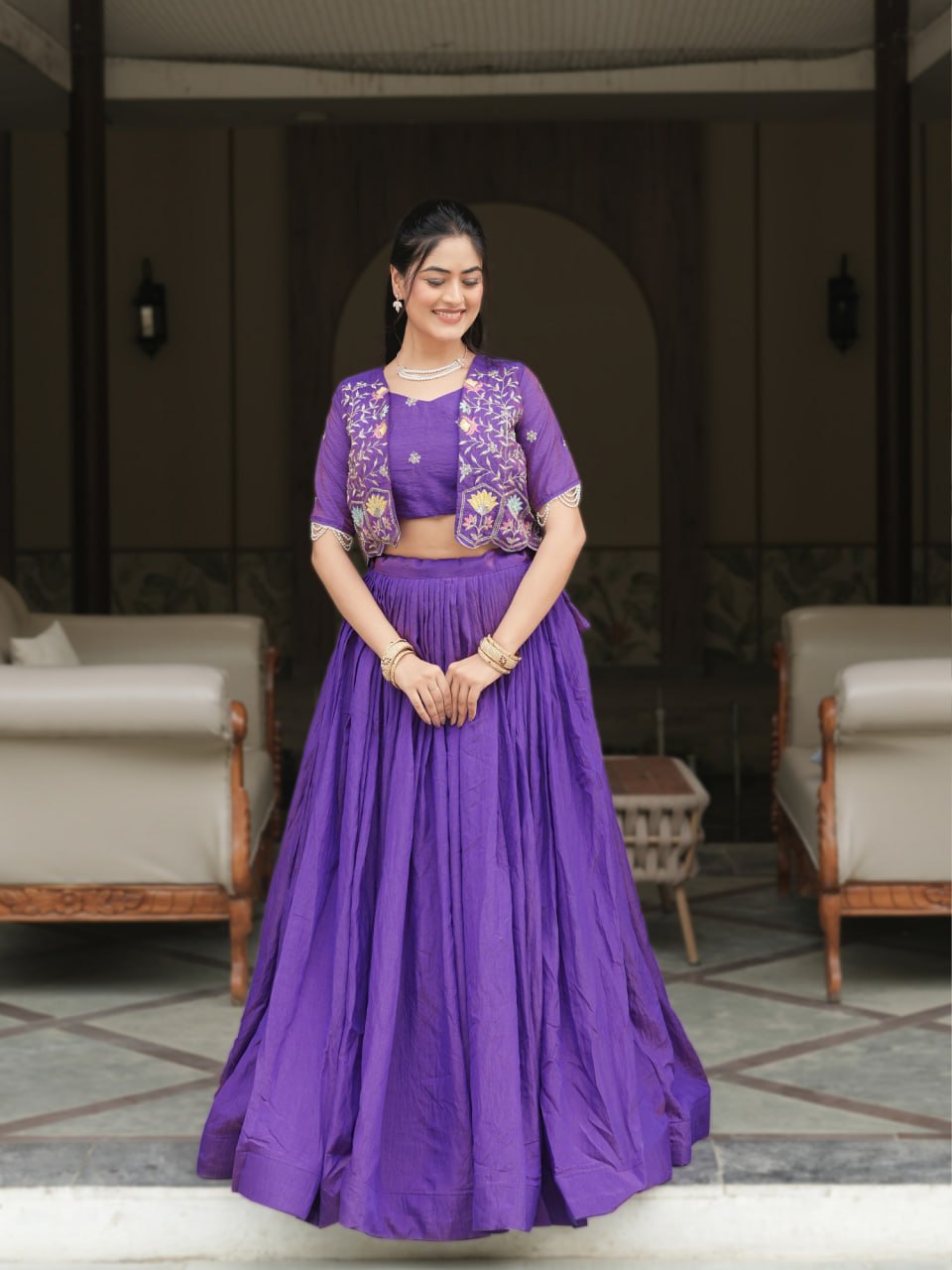 Purple Indo Western Style Ready to Wear Lehenga Choli