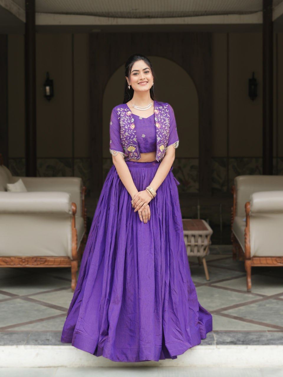 Purple Indo Western Style Ready to Wear Lehenga Choli