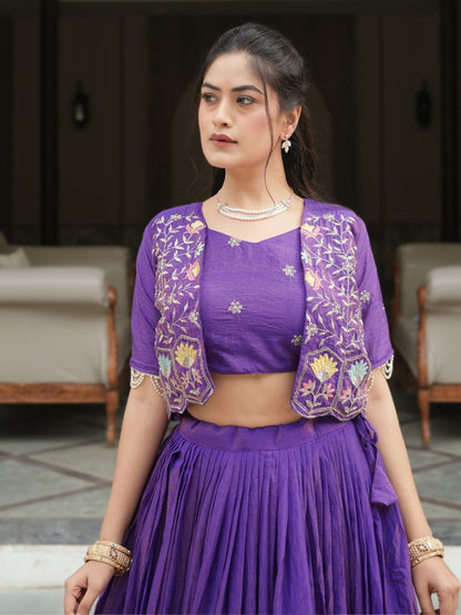 Purple Indo Western Style Ready to Wear Lehenga Choli