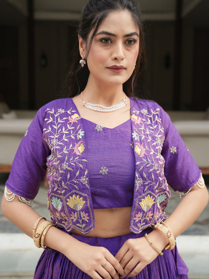 Purple Indo Western Style Ready to Wear Lehenga Choli