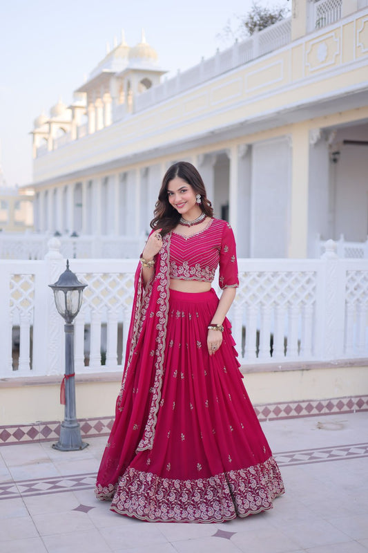 Pink Sequins Zari Embroidered Lehenga Choli for Wedding