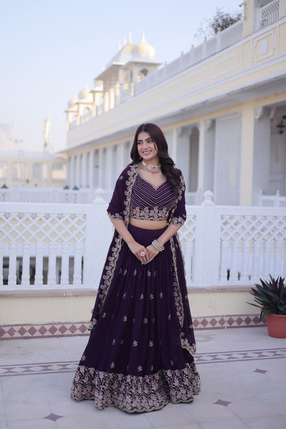 Indian Purple Wedding Guest Embroidered Lehenga Choli