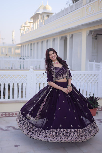 Indian Purple Wedding Guest Embroidered Lehenga Choli
