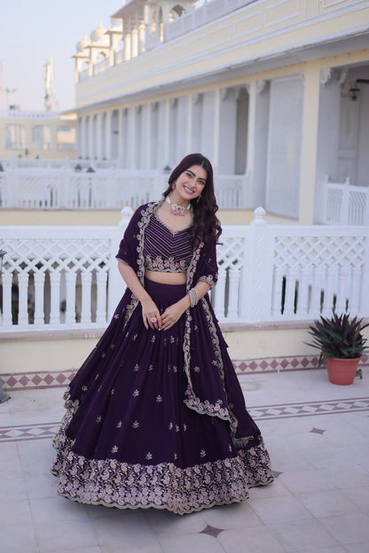 Indian Purple Wedding Guest Embroidered Lehenga Choli