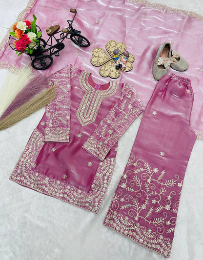 Ready to Wear Pink Silk Kids Sharara Suits for Wedding