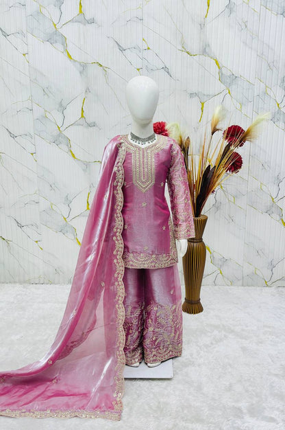 Ready to Wear Pink Silk Kids Sharara Suits for Wedding