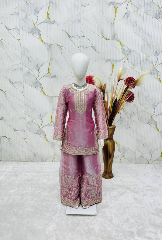 Ready to Wear Pink Silk Kids Sharara Suits for Wedding