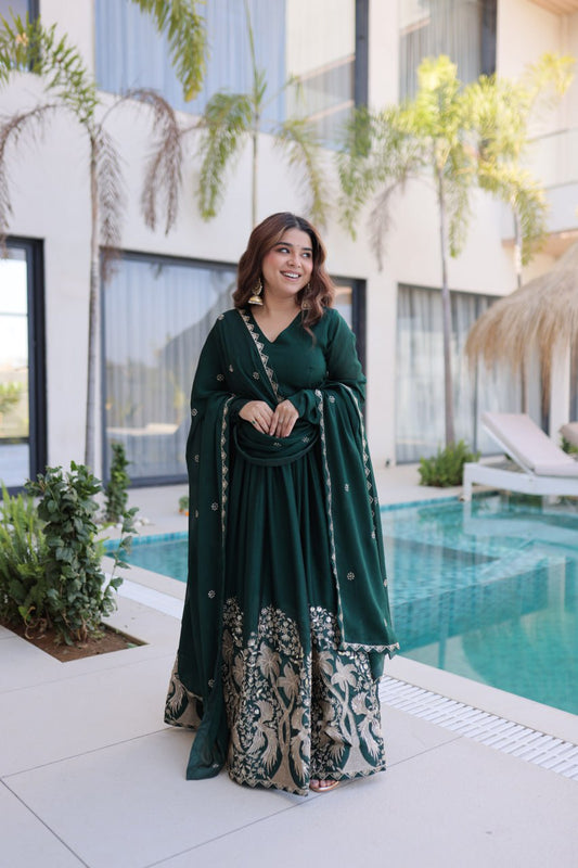 Ready to Wear Green Embroidered Anarkali Gown for Party