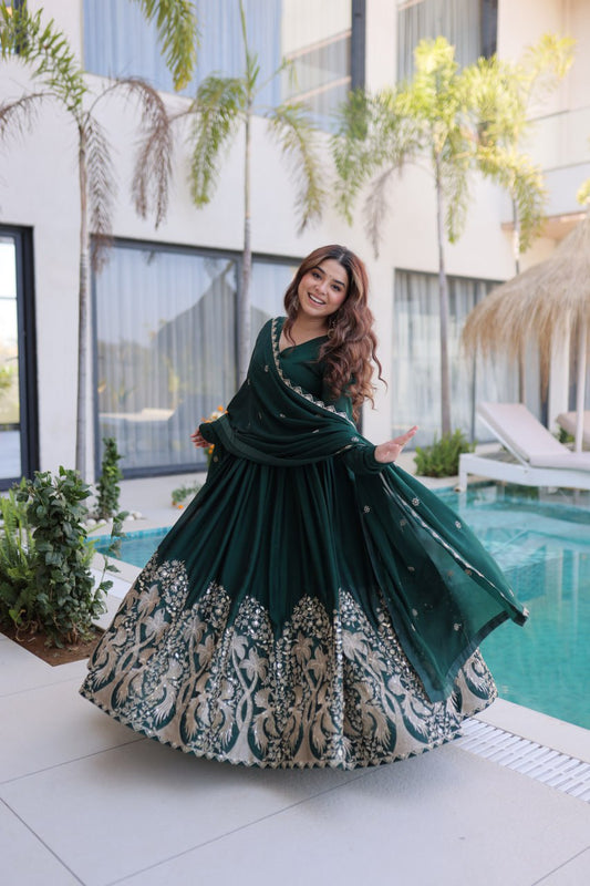Ready to Wear Green Embroidered Anarkali Gown for Party