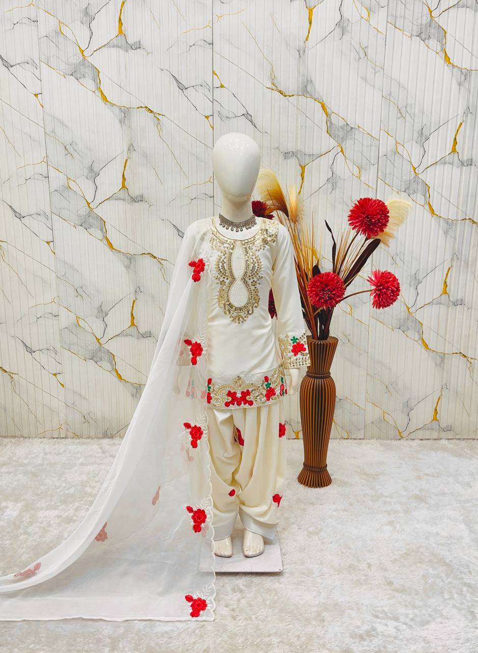 Off White Readymade Kids Salwar Suits for Wedding