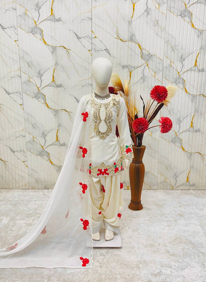 Off White Readymade Kids Salwar Suits for Wedding