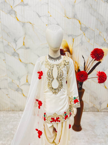 Off White Readymade Kids Salwar Suits for Wedding