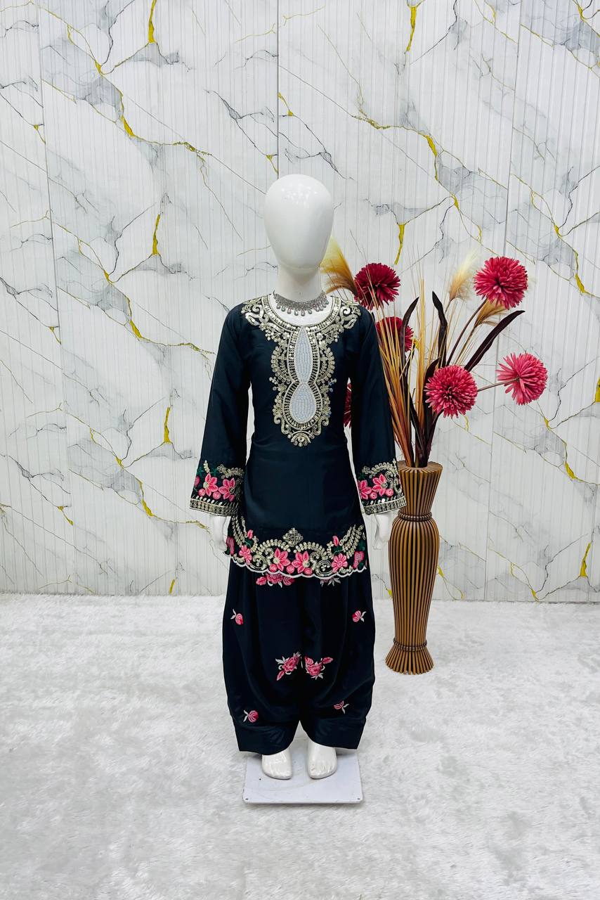 Black Readymade Kids Girls Salwar Suits for Eid
