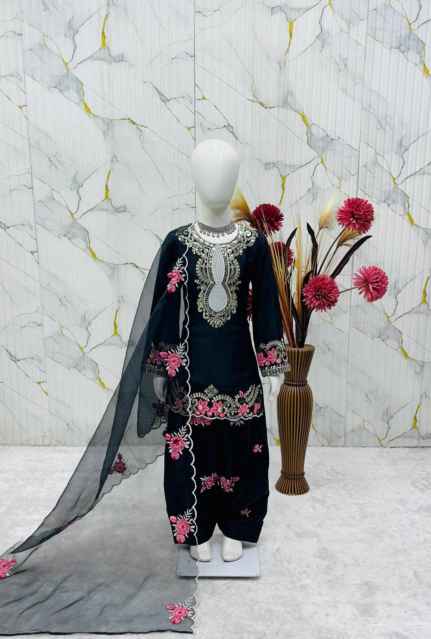 Black Readymade Kids Girls Salwar Suits for Eid