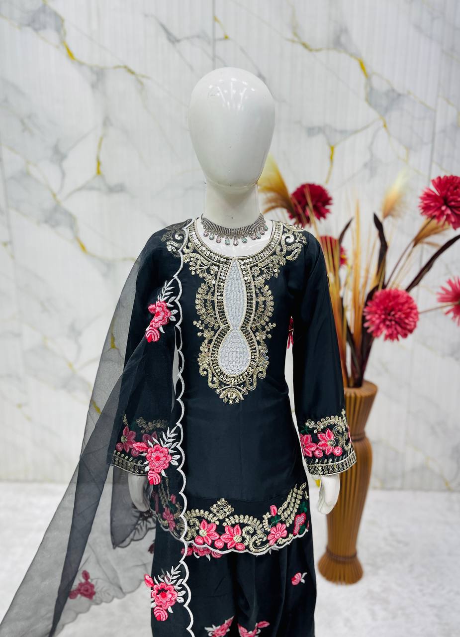 Black Readymade Kids Girls Salwar Suits for Eid
