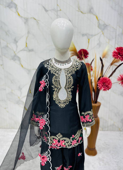 Black Readymade Kids Girls Salwar Suits for Eid