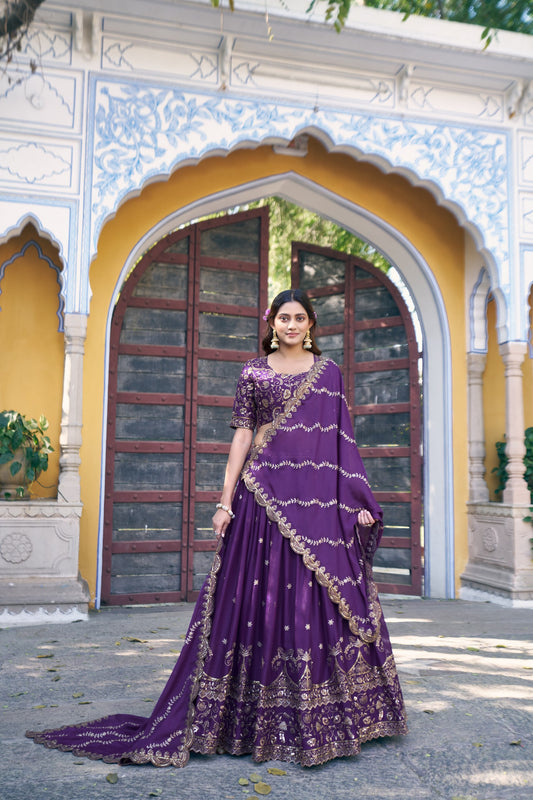 Purple Star Georgette Ready to Wear Party Lehenga Choli