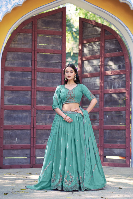 Sky Blue Star Georgette Lehenga Choli with Dupatta Set