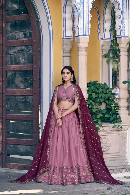 Pink Star Georgette Bridesmaids Party Lehenga Choli