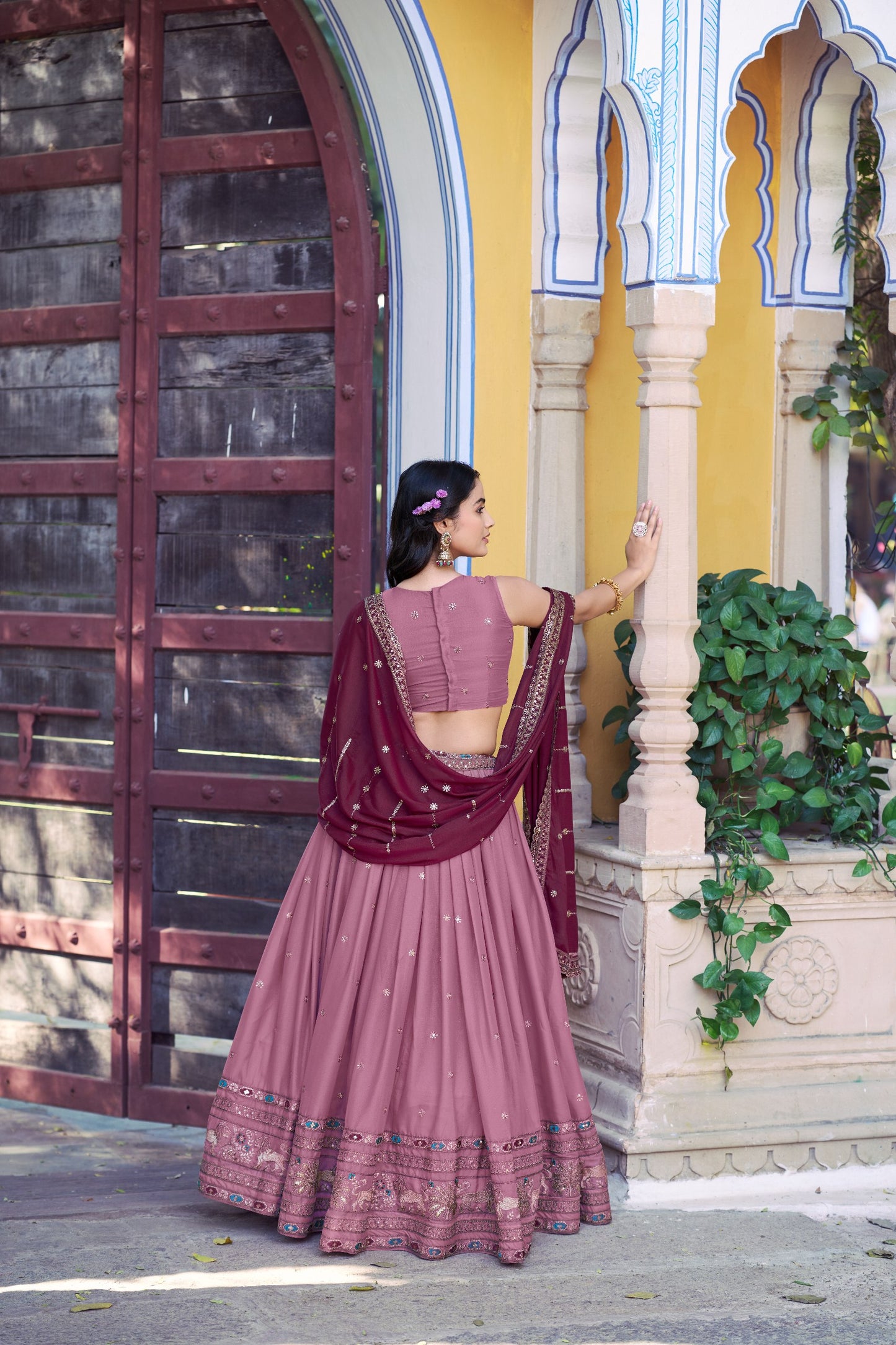 Pink Star Georgette Bridesmaids Party Lehenga Choli