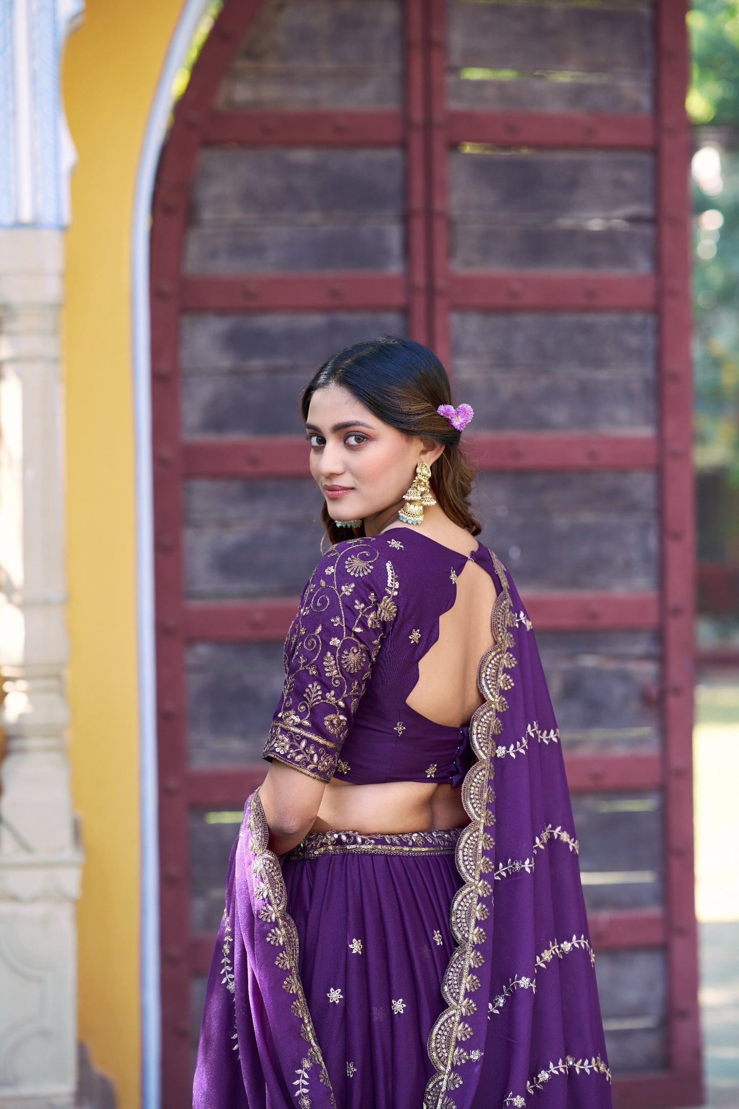 Purple Star Georgette Ready to Wear Party Lehenga Choli